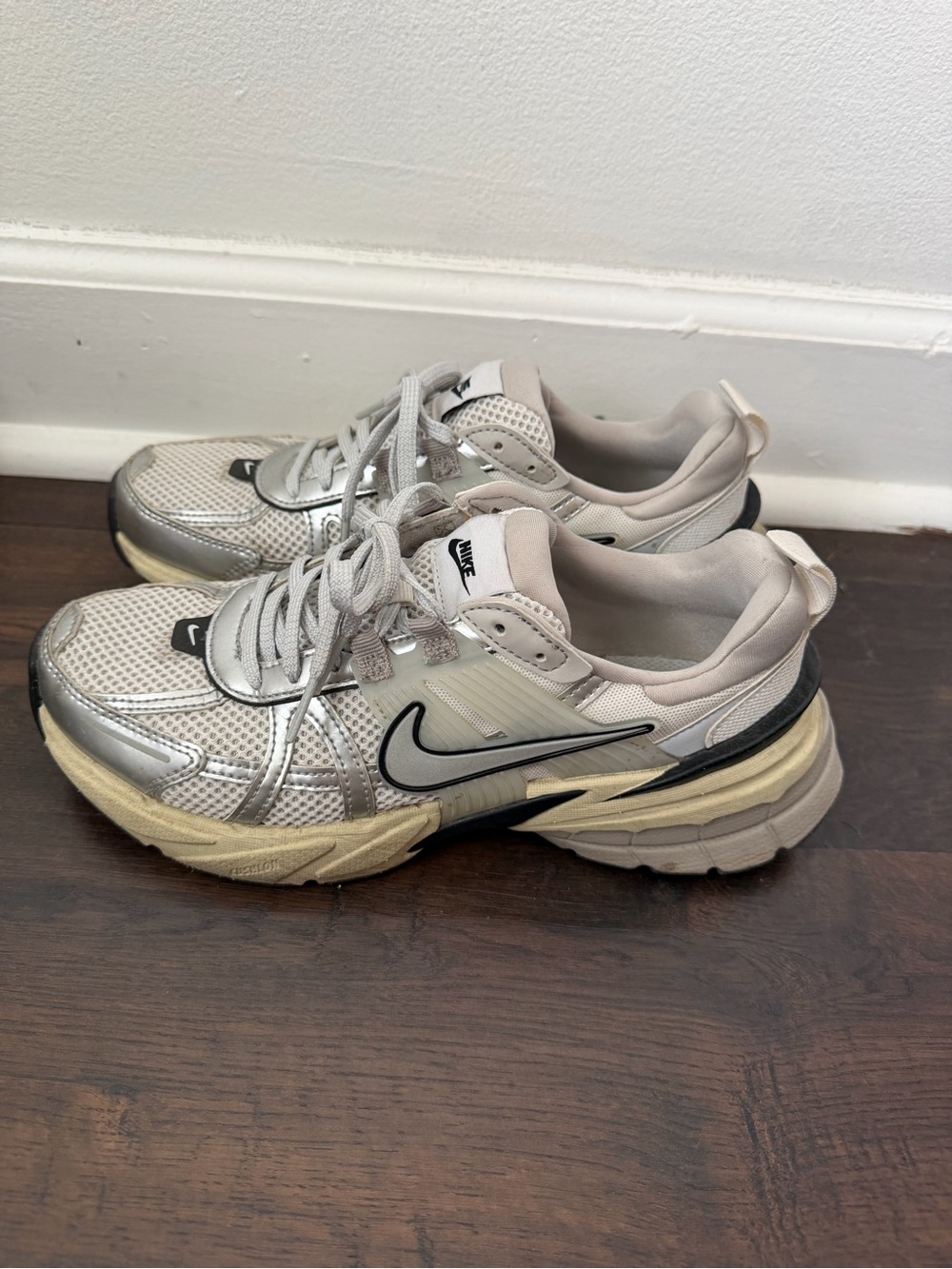 Nike Silver and Cream Mesh Swoosh Trainers